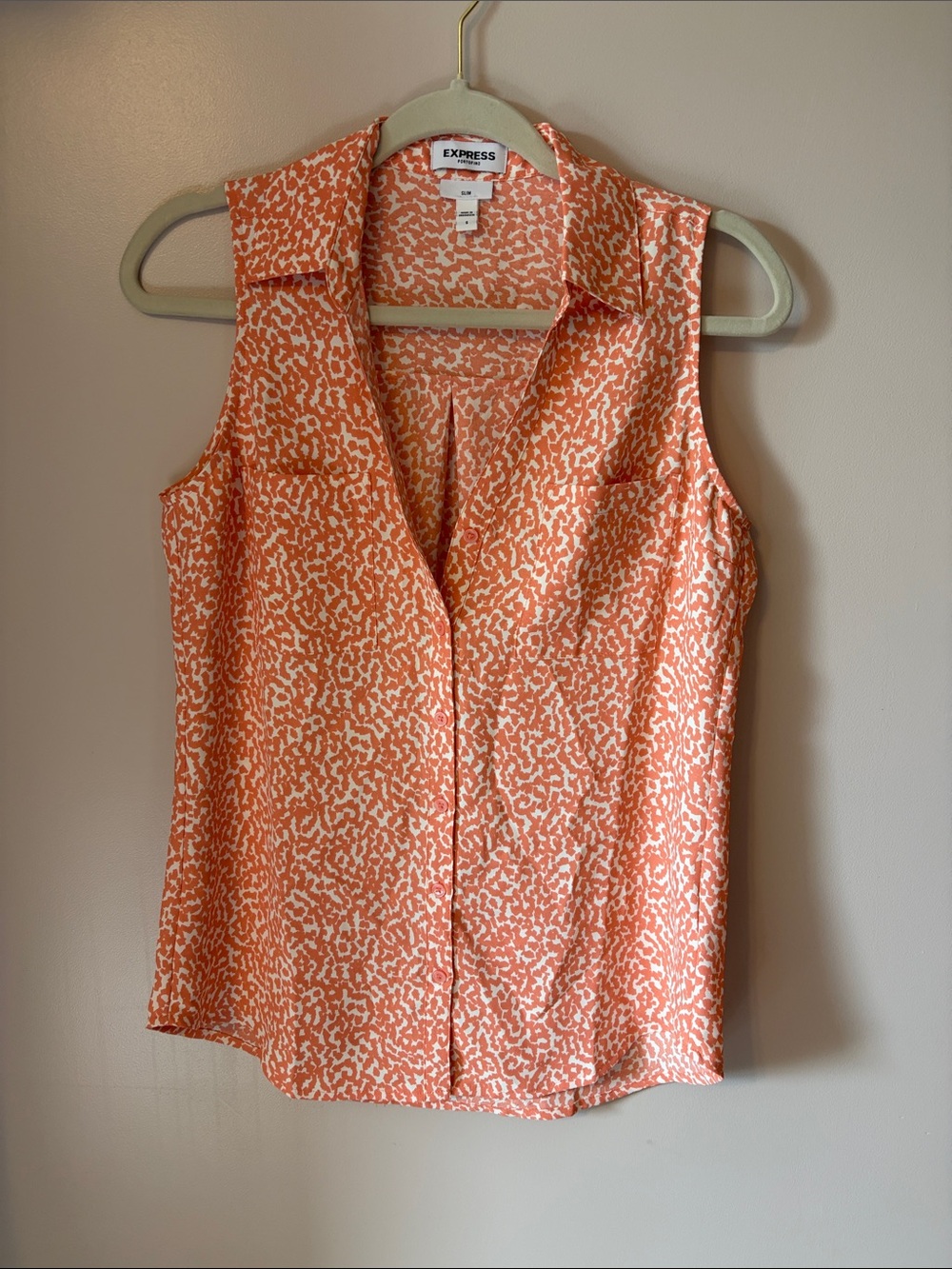 Express Coral and White Sleeveless Portofino Shirt